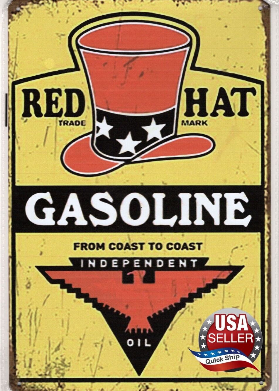 Tin Sign • Petroliana • Red Hat Gasoline • Independent Oil • Coast To Coast